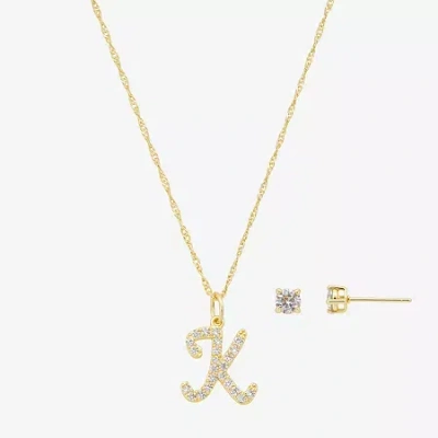 Sparkle Allure Initial Womens Cubic Zirconia 14k Gold Over Brass Round 2-pc. Jewelry Set In Yellow