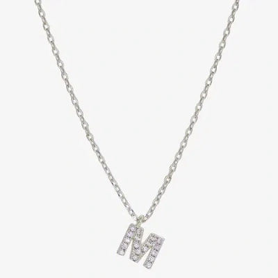 Sparkle Allure Initial Womens Cubic Zirconia Pure Silver Over Brass 16 Inch Pendant Necklace