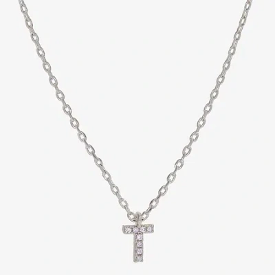 Sparkle Allure Initial Womens Cubic Zirconia Pure Silver Over Brass 16 Inch Pendant Necklace