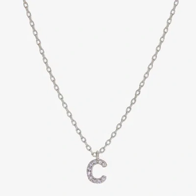 Sparkle Allure Initial Womens Cubic Zirconia Pure Silver Over Brass 16 Inch Pendant Necklace In Blue