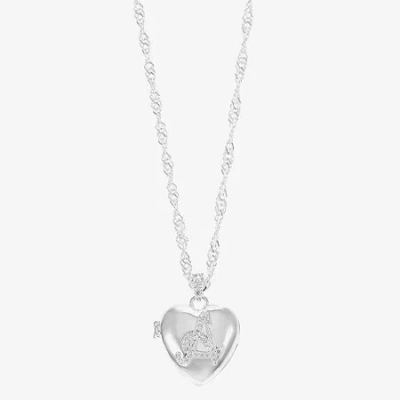 Sparkle Allure Initial Womens Cubic Zirconia Pure Silver Over Brass 18 Inch Locket Necklace In Metallic