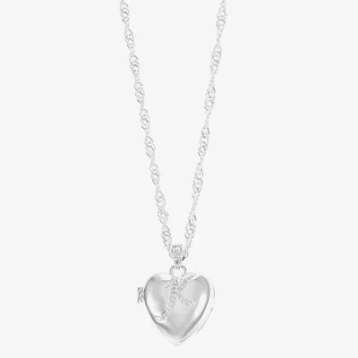 Sparkle Allure Initial Womens Cubic Zirconia Pure Silver Over Brass 18 Inch Locket Necklace In Metallic