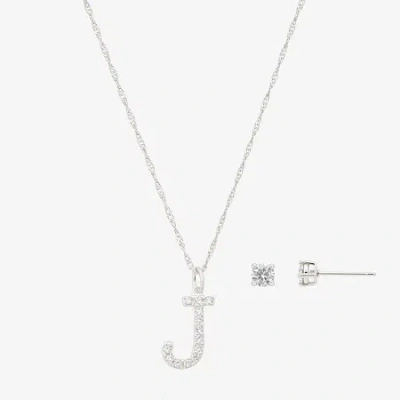 Sparkle Allure Initial Womens Cubic Zirconia Pure Silver Over Brass Round 2-pc. Jewelry Set