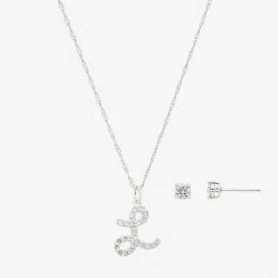 Sparkle Allure Initial Womens Cubic Zirconia Pure Silver Over Brass Round 2-pc. Jewelry Set In Metallic