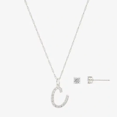 Sparkle Allure Initial Womens Cubic Zirconia Pure Silver Over Brass Round 2-pc. Jewelry Set In Metallic