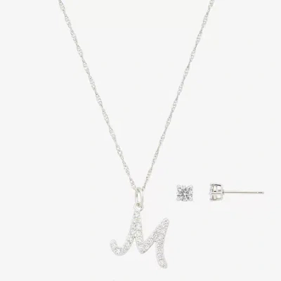 Sparkle Allure Initial Womens Cubic Zirconia Pure Silver Over Brass Round 2-pc. Jewelry Set In Metallic