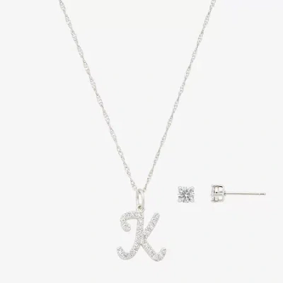 Sparkle Allure Initial Womens Cubic Zirconia Pure Silver Over Brass Round 2-pc. Jewelry Set In Metallic