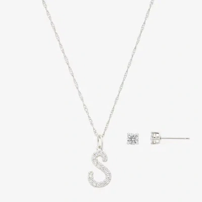Sparkle Allure Initial Womens Cubic Zirconia Pure Silver Over Brass Round 2-pc. Jewelry Set In Metallic