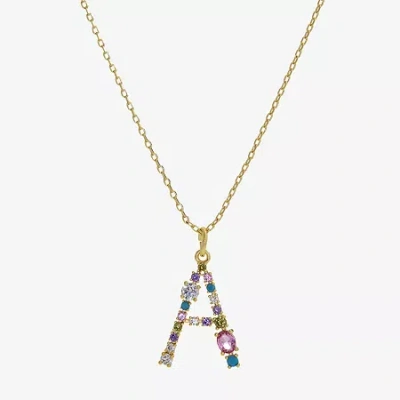 Sparkle Allure Initial Womens Multi Color Cubic Zirconia 14k Gold Over Brass 16 Inch Pendant Necklace