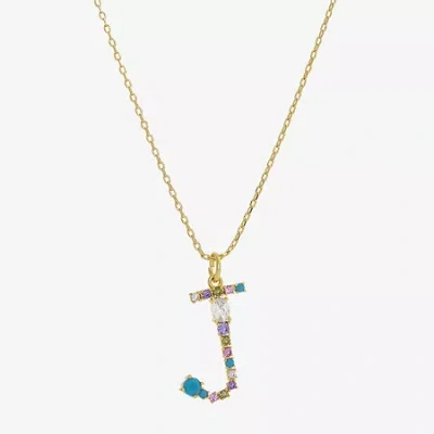 Sparkle Allure Initial Womens Multi Color Cubic Zirconia 14k Gold Over Brass 16 Inch Pendant Necklace