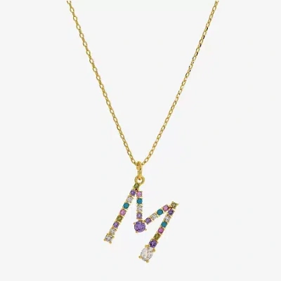 Sparkle Allure Initial Womens Multi Color Cubic Zirconia 14k Gold Over Brass 16 Inch Pendant Necklace