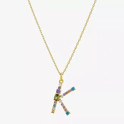Sparkle Allure Initial Womens Multi Color Cubic Zirconia 14k Gold Over Brass 16 Inch Pendant Necklace In Black