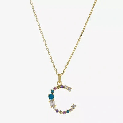 Sparkle Allure Initial Womens Multi Color Cubic Zirconia 14k Gold Over Brass 16 Inch Pendant Necklace In Blue