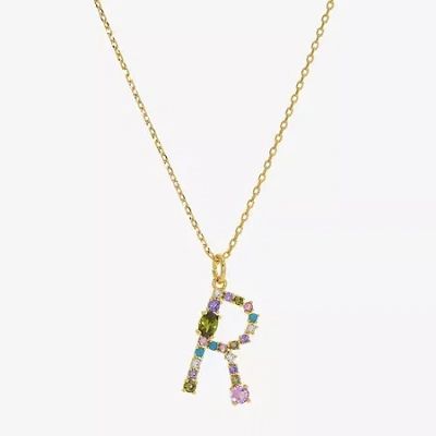 Sparkle Allure Initial Womens Multi Color Cubic Zirconia 14k Gold Over Brass 16 Inch Pendant Necklace