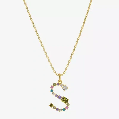 Sparkle Allure Initial Womens Multi Color Cubic Zirconia 14k Gold Over Brass 16 Inch Pendant Necklace In Sand