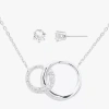 Sparkle Allure Interlocking Circle Womens Crystal Pure Silver Over Brass 2-pc. Jewelry Set In Metallic