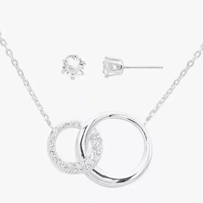 Sparkle Allure Interlocking Circle Womens Crystal Pure Silver Over Brass 2-pc. Jewelry Set In Transparent