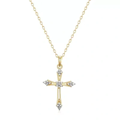 Sparkle Allure Internet Catalog Womens Natural White Diamond Accent 18k Gold Over Brass Cross 18 Inch Pendant Neckl