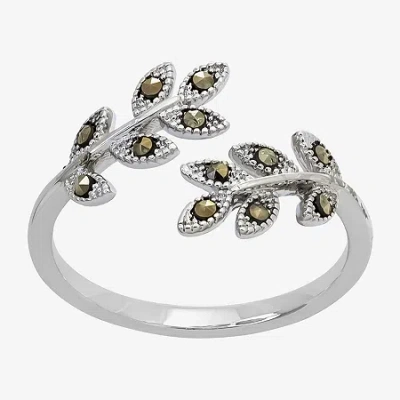 Sparkle Allure Leaf Bypass Womens 2.5mm Black Cubic Zirconia Pure Silver Over Brass Band