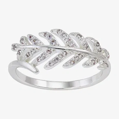 Sparkle Allure Leaf Bypass Womens 9m Cubic Zirconia Pure Silver Over Brass Bypass Band