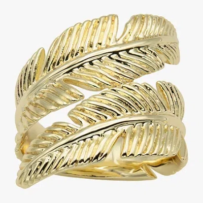 Sparkle Allure Leaf Bypass Wrap Womens 5.5mm 14k Gold Over Brass Bypass Band