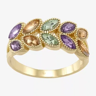 Sparkle Allure Leaf Cluster Womens 2mm Multi Color Cubic Zirconia 14k Gold Over Brass Cluster Band In Transparent