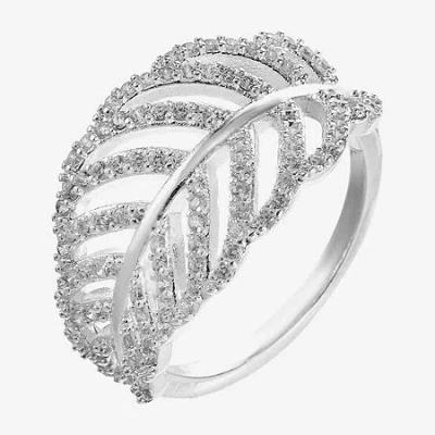 Sparkle Allure Leaf Womens 2.5mm Cubic Zirconia Pure Silver Over Brass Band In Metallic