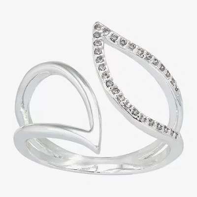 Sparkle Allure Leaf Womens 2mm Cubic Zirconia Pure Silver Over Brass Bypass Band In Metallic