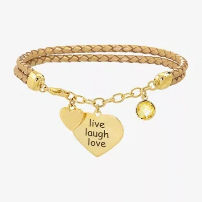 Sparkle Allure Leather Womens Yellow Cubic Zirconia 14k Gold Over Brass Heart Charm Bracelet