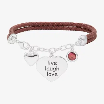 Sparkle Allure Leather Womens Yellow Cubic Zirconia 14k Gold Over Brass Heart Charm Bracelet In Brown