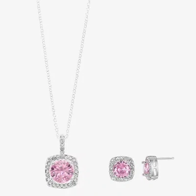 Sparkle Allure Light Up Box Halo Womens Pink Cubic Zirconia Pure Silver Over Brass Square 2-pc. Jewelry Set