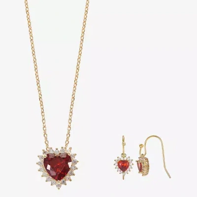 Sparkle Allure Light Up Box Halo Womens Red Cubic Zirconia 14k Gold Over Brass Heart 2-pc. Jewelry Set