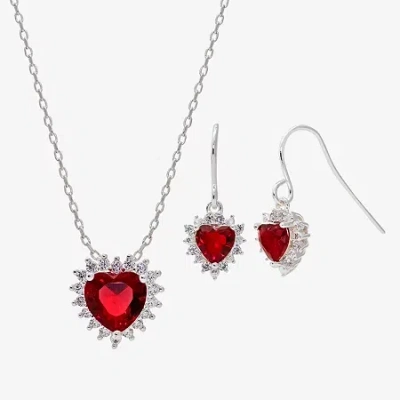 Sparkle Allure Light Up Box Halo Womens Red Cubic Zirconia Pure Silver Over Brass Heart 2-pc. Jewelry Set