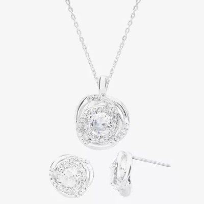 Sparkle Allure Light Up Box Love Womens Cubic Zirconia Pure Silver Over Brass Knot 2-pc. Jewelry Set In Metallic