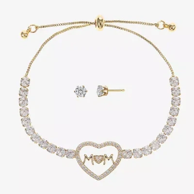 Sparkle Allure Light Up Box Mom Womens Cubic Zirconia 14k Gold Over Brass Heart 2-pc. Jewelry Set