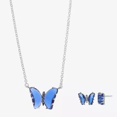Sparkle Allure Light Up Box Womens Blue Cubic Zirconia Pure Silver Over Brass Butterfly 2-pc. Jewelry Set