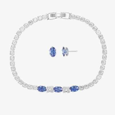 Sparkle Allure Light Up Box Womens Blue Cubic Zirconia Pure Silver Over Brass Oval 2-pc. Jewelry Set