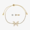 Sparkle Allure Light Up Box Womens Cubic Zirconia 14k Gold Over Brass Butterfly 2-pc. Jewelry Set In Transparent