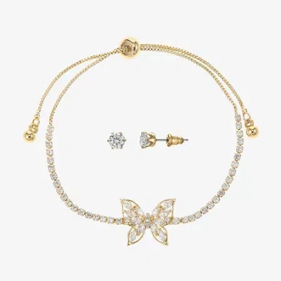 Sparkle Allure Light Up Box Womens Cubic Zirconia 14k Gold Over Brass Butterfly 2-pc. Jewelry Set In Transparent