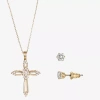 Sparkle Allure Light Up Box Womens Cubic Zirconia 14k Gold Over Brass Cross 2-pc. Jewelry Set In Gold