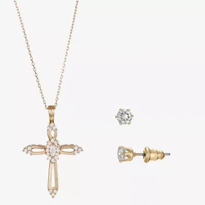 Sparkle Allure Light Up Box Womens Cubic Zirconia 14k Gold Over Brass Cross 2-pc. Jewelry Set