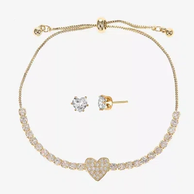 Sparkle Allure Light Up Box Womens Cubic Zirconia 14k Gold Over Brass Heart 2-pc. Jewelry Set