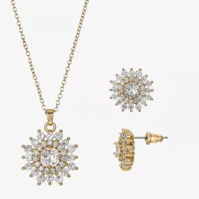 Sparkle Allure Light Up Box Womens Cubic Zirconia 14k Gold Over Brass Round Sunburst 2-pc. Jewelry Set