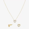 Sparkle Allure Light Up Box Womens Cubic Zirconia 18k Gold Over Brass Heart 2-pc. Jewelry Set In Transparent
