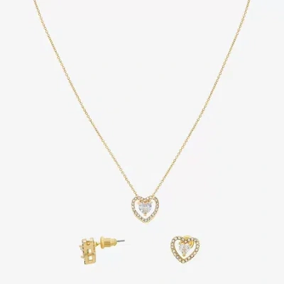 Sparkle Allure Light Up Box Womens Cubic Zirconia 18k Gold Over Brass Heart 2-pc. Jewelry Set In Transparent