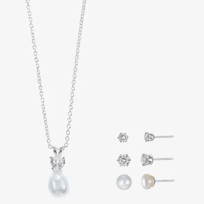 Sparkle Allure Light Up Box Womens Cubic Zirconia Cultured Freshwater Pearl Pure Silver Over Brass Round 4-pc. Jewe In Burgundy