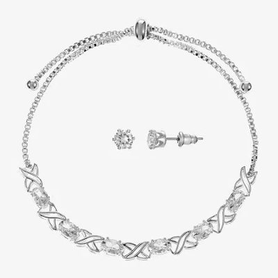 Sparkle Allure Light Up Box Womens Cubic Zirconia Pure Silver Over Brass 2-pc. Jewelry Set In Metallic