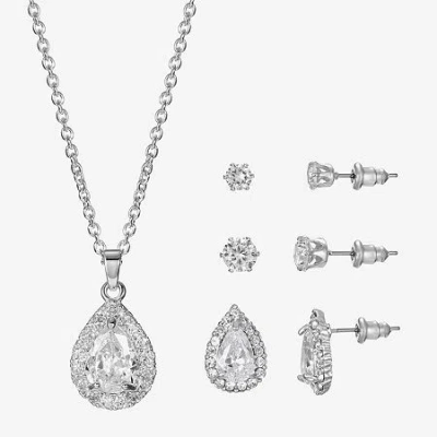 Sparkle Allure Light Up Box Womens Cubic Zirconia Pure Silver Over Brass 4-pc. Jewelry Set In Transparent