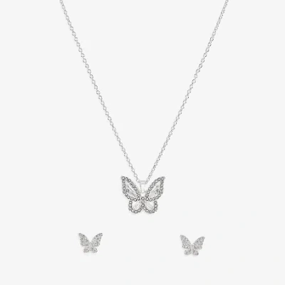 Sparkle Allure Light Up Box Womens Cubic Zirconia Pure Silver Over Brass Butterfly 2-pc. Jewelry Set