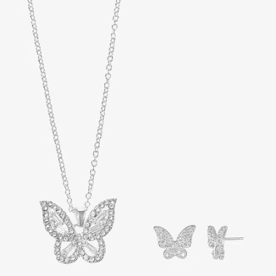 Sparkle Allure Light Up Box Womens Cubic Zirconia Pure Silver Over Brass Butterfly 2-pc. Jewelry Set In Metallic